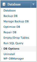 Screenshot: WP-DBManager Database Sub-Menu